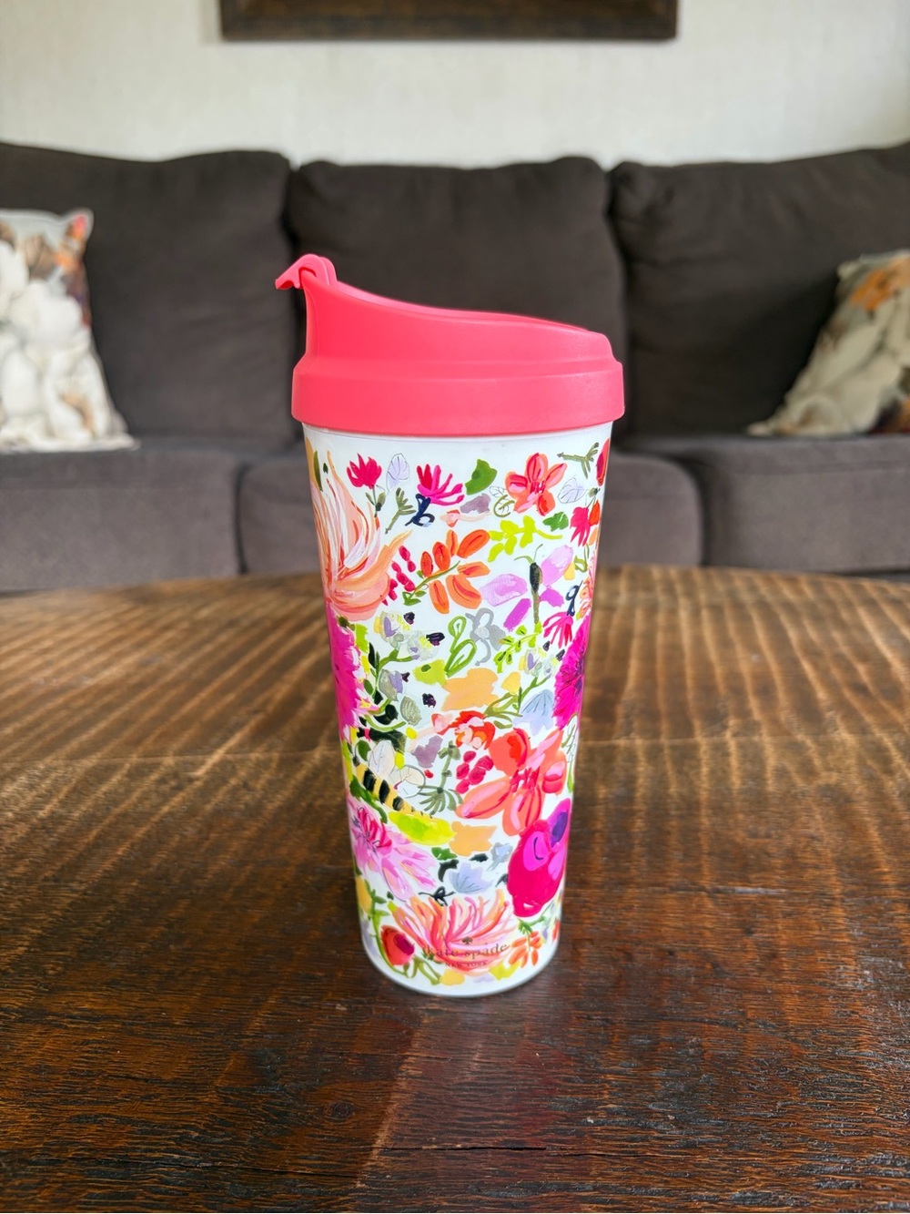 kate spade Floral Pink Travel Tumbler with Pink Lid - Stylish Reusable Cup